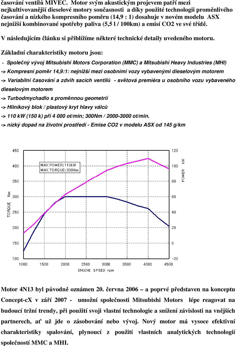 modelu ASX nejnižší kombinované spotřeby paliva (5,5 l / 100km) a emisí CO2 ve své třídě. V následujícím článku si přiblížíme některé technické detaily uvedeného motoru.