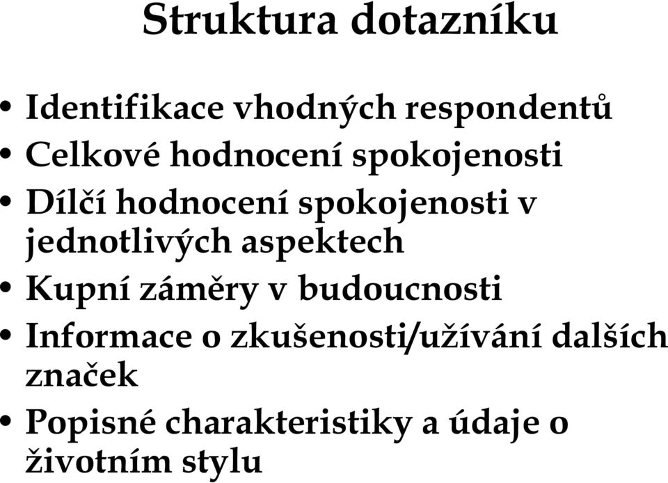 jednotlivých aspektech Kupní záměry v budoucnosti Informace o