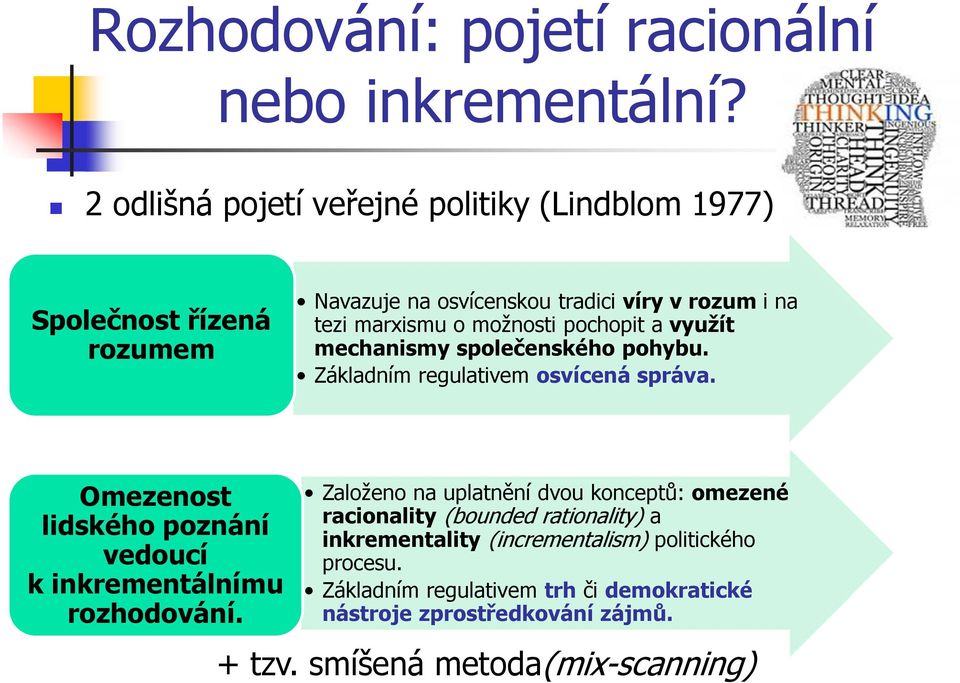 možnosti pochopit a využít mechanismy společenského pohybu. Základním regulativem osvícená správa.
