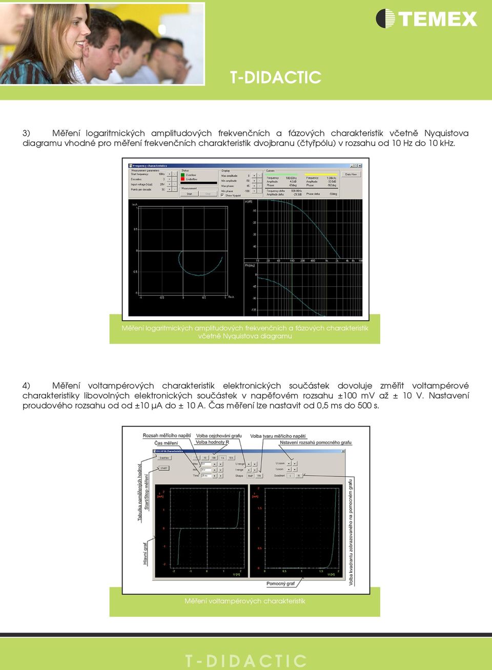 Měření logaritmických amplitudových frekvenčních a fázových charakteristik včetně Nyquistova diagramu 4) Měření voltampérových charakteristik