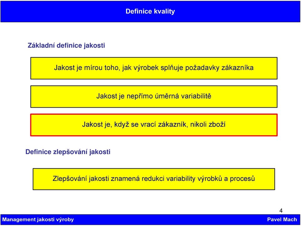 úměrná variabilitě Definice zlepšování jakosti