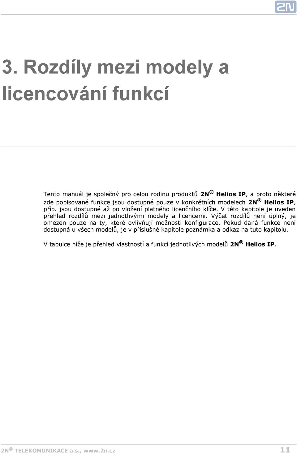 V této kapitole je uveden přehled rozdílů mezi jednotlivými modely a licencemi.