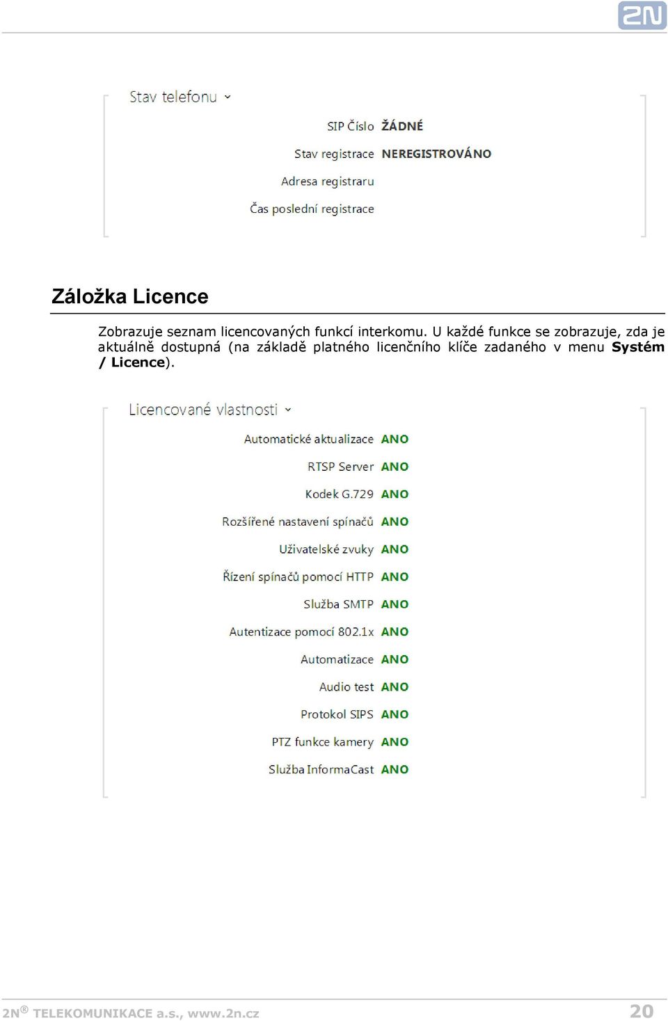 U každé funkce se zobrazuje, zda je aktuálně