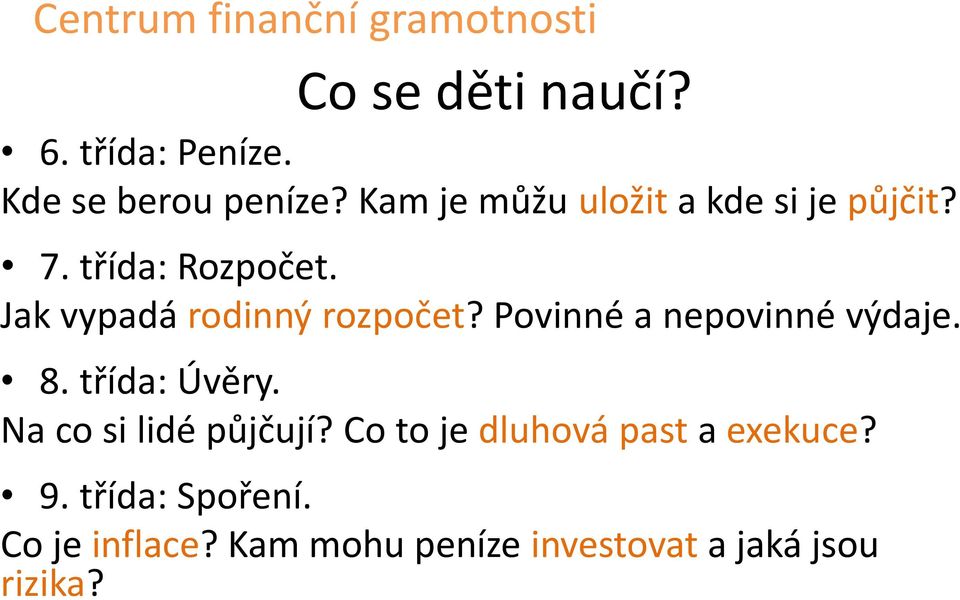 Povinné a nepovinné výdaje. 8. třída: Úvěry. Na co si lidé půjčují?