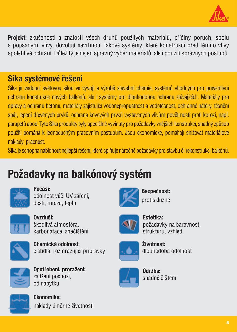 Sika systémové řešení Sika je vedoucí světovou silou ve vývoji a výrobě stavební chemie, systémů vhodných pro preventivní ochranu konstrukce nových balkónů, ale i systémy pro dlouhodobou ochranu