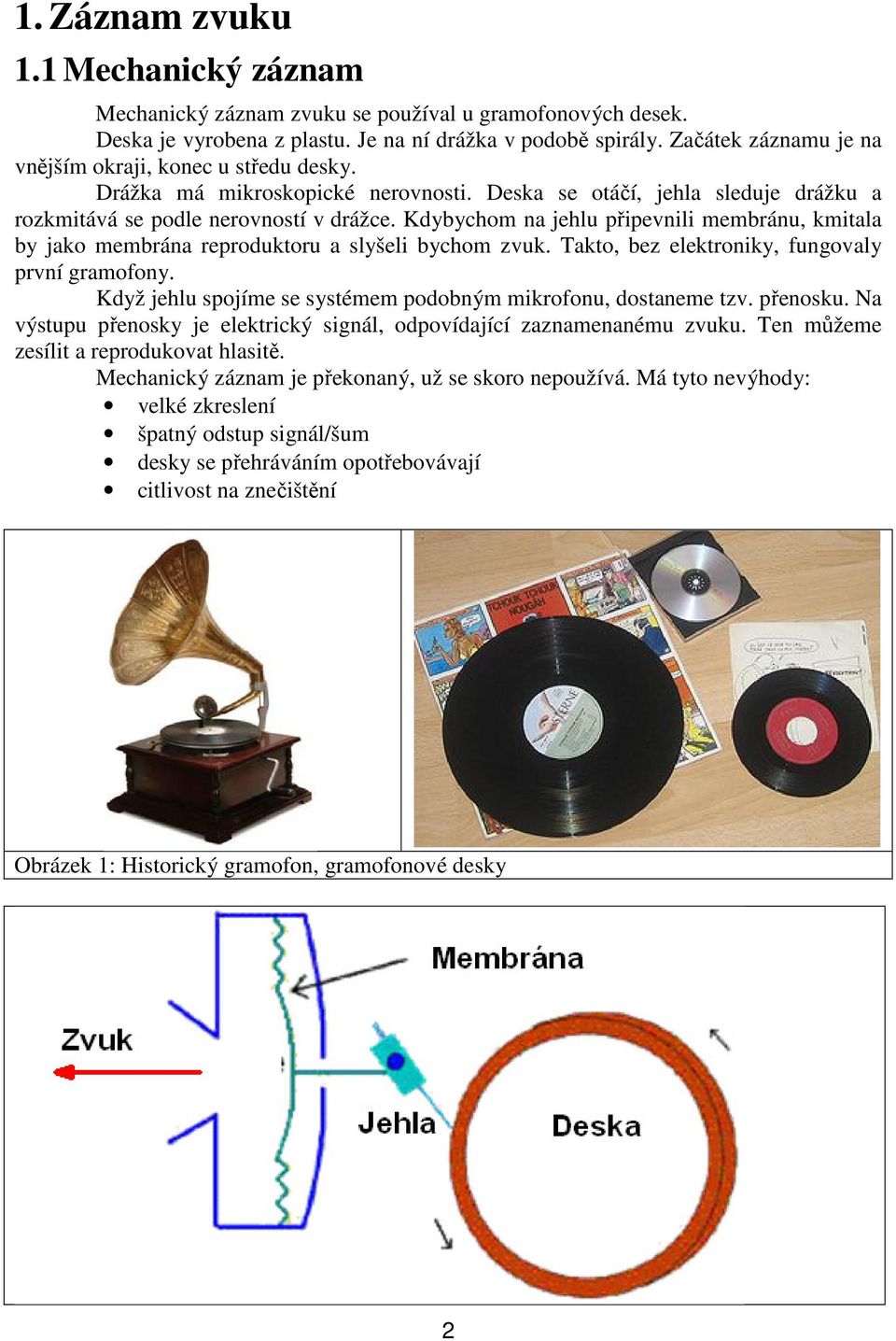 Kdybychom na jehlu připevnili membránu, kmitala by jako membrána reproduktoru a slyšeli bychom zvuk. Takto, bez elektroniky, fungovaly první gramofony.