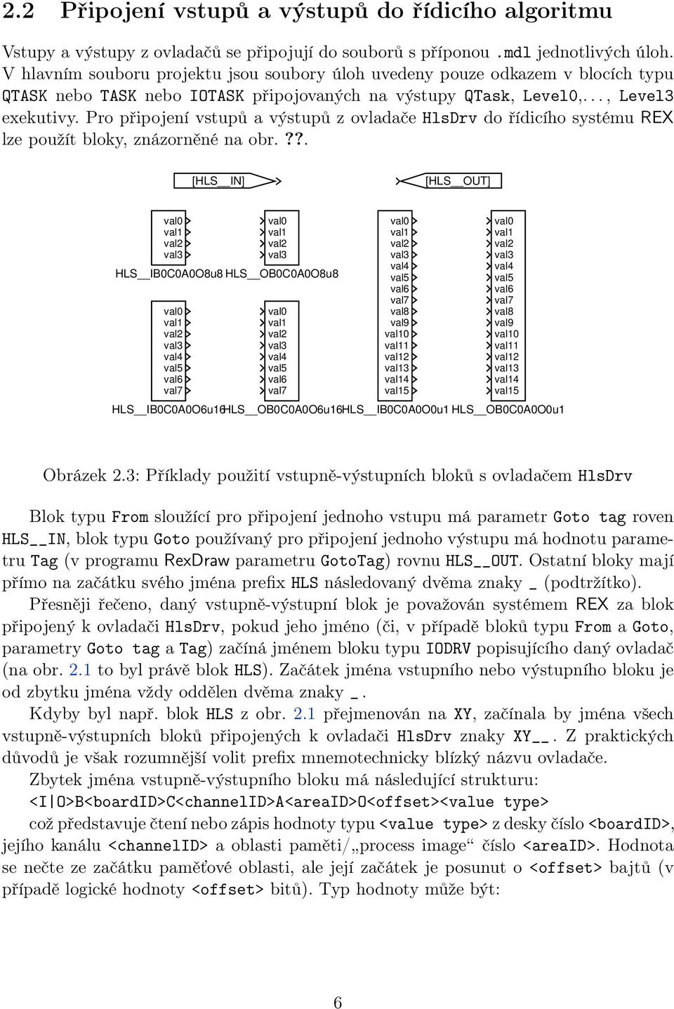 Pro připojení vstupů a výstupů z ovladače HlsDrv do řídicího systému REX lze použít bloky, znázorněné na obr.