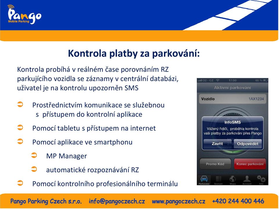 služebnou s přístupem do kontrolní aplikace Pomocí tabletu s přístupem na internet Pomocí aplikace