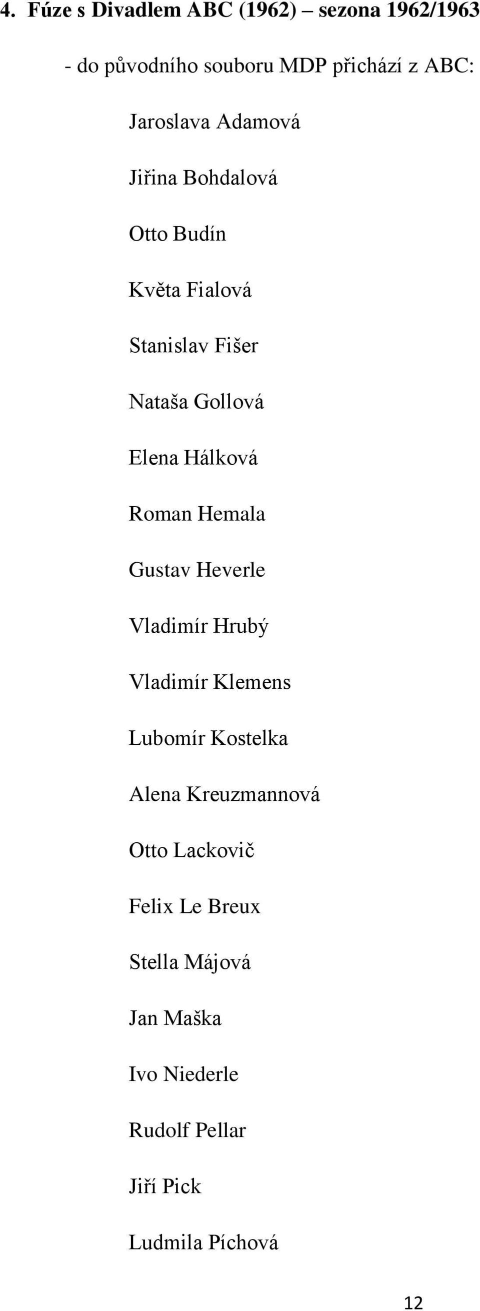 Roman Hemala Gustav Heverle Vladimír Hrubý Vladimír Klemens Lubomír Kostelka Alena Kreuzmannová