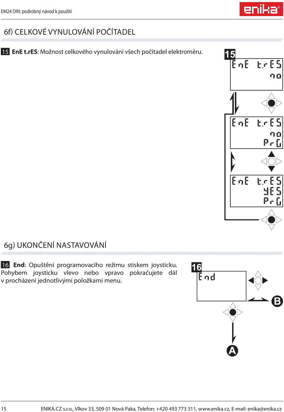 6g) UKONČENÍ NASTAVOVÁNÍ 16 End: Opuštění programovacího režimu stiskem joysticku.