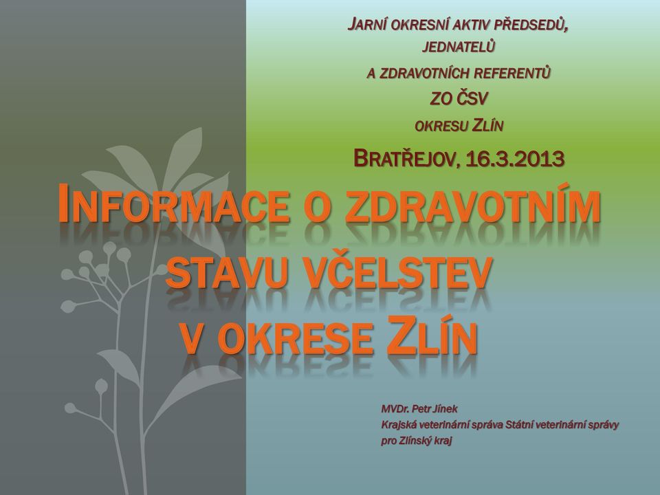 2013 INFORMACE O ZDRAVOTNÍM STAVU VČELSTEV V OKRESE ZLÍN
