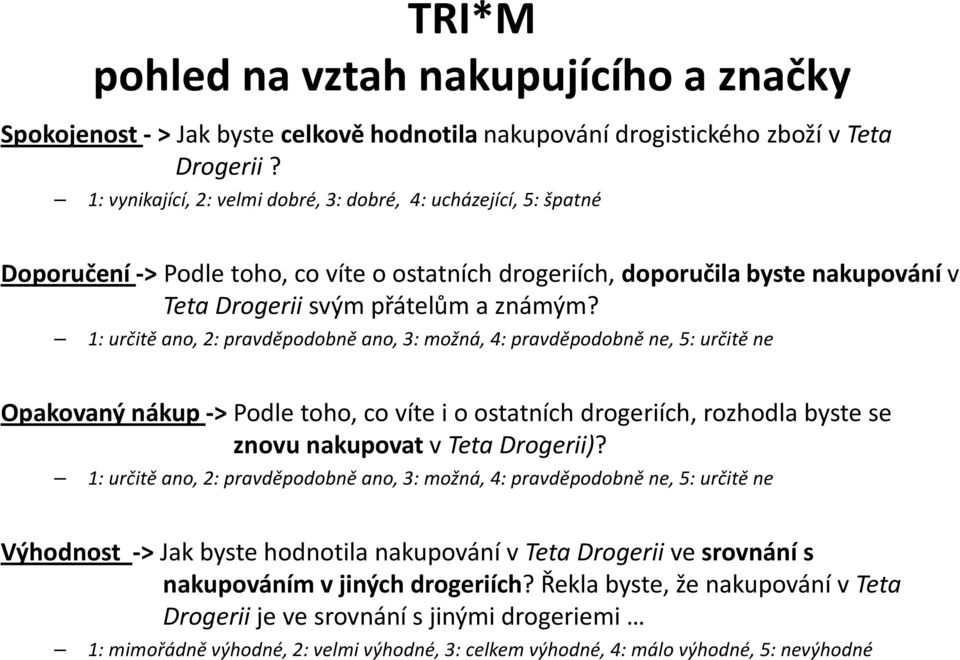 1: určitě ano, 2: pravděpodobně ano, 3: možná, 4: pravděpodobně ne, 5: určitě ne Opakovaný nákup -> Podle toho, co víte i o ostatních drogeriích, rozhodla byste se znovu nakupovat v Teta Drogerii)?