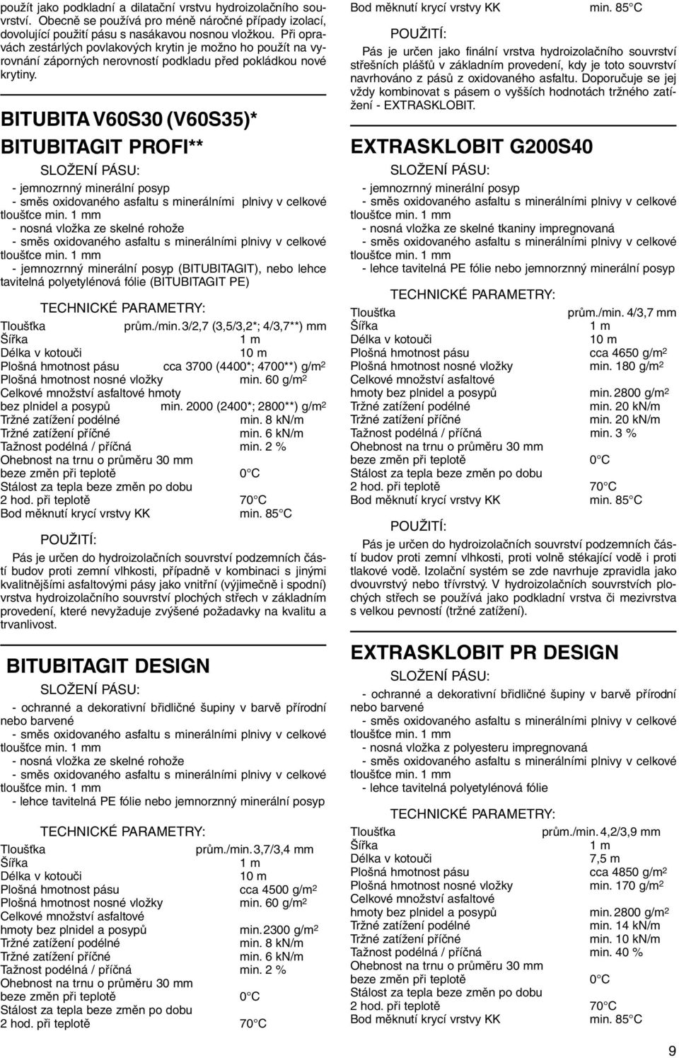 BITUBITA V60S30 (V60S35)* BITUBITAGIT PROFI** - jemnozrnný minerální posyp tloušťce min. m - nosná vložka ze skelné rohože tloušťce min.