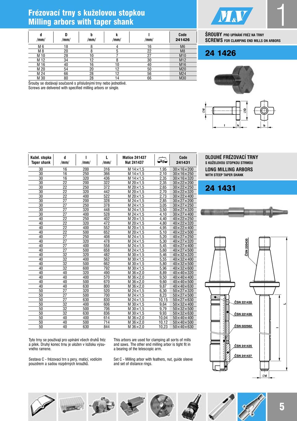 ŠROUBY PRO UPÍNÁNÍ FRÉZ NA TRNY SCREWS FOR CLAMPING END MILLS ON ARBORS 24 1426 1 Kužel.