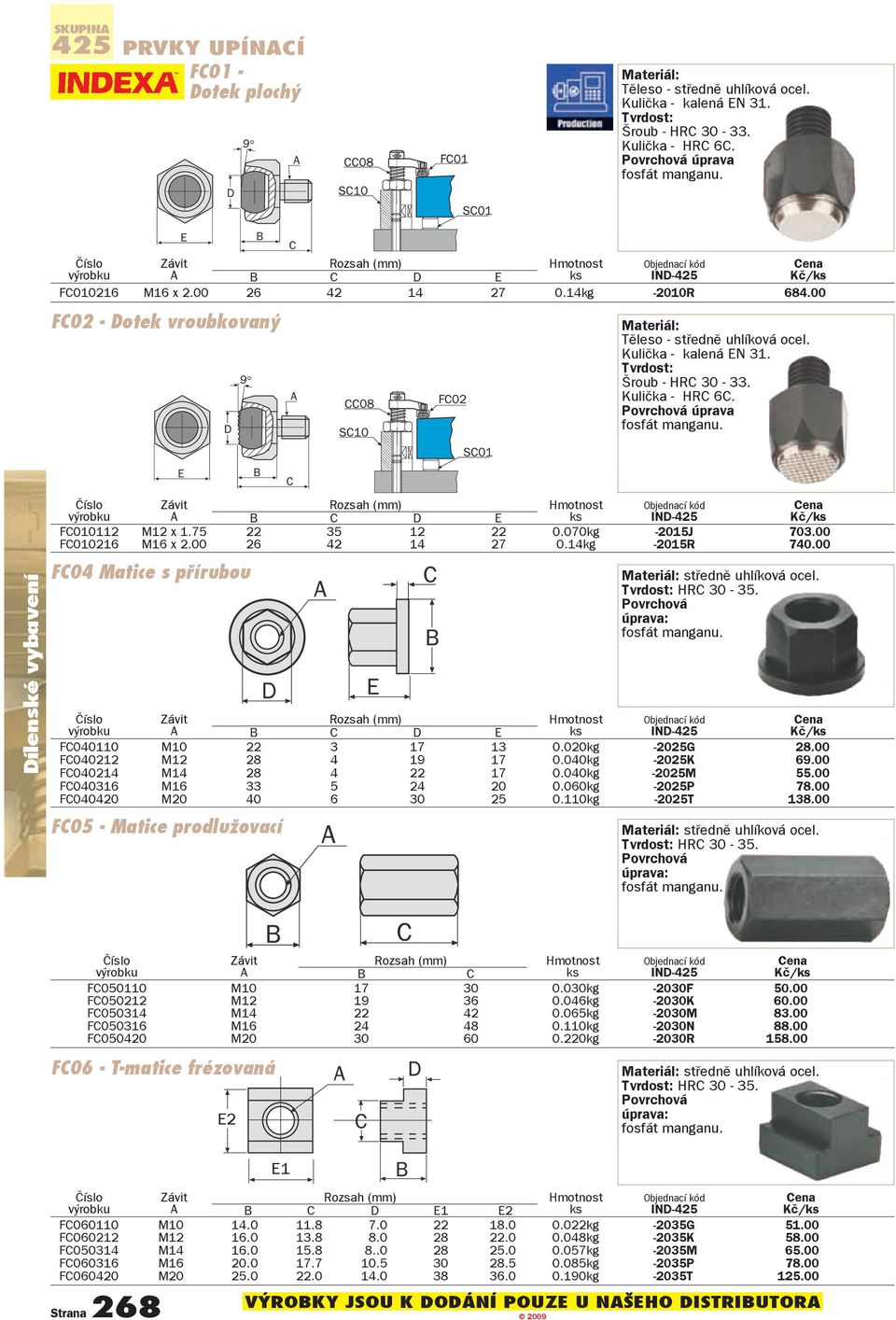 Tvrdost: Šroub - HRC 30-33. Kulièka - HRC 6C. Povrchová úprava fosfát manganu. Èíslo Závit Rozsah výrobku A B C D E ks IND-425 FC010112 M12 x 1.75 22 35 12 22 0.070kg -2015J 703.00 FC010216 M16 x 2.