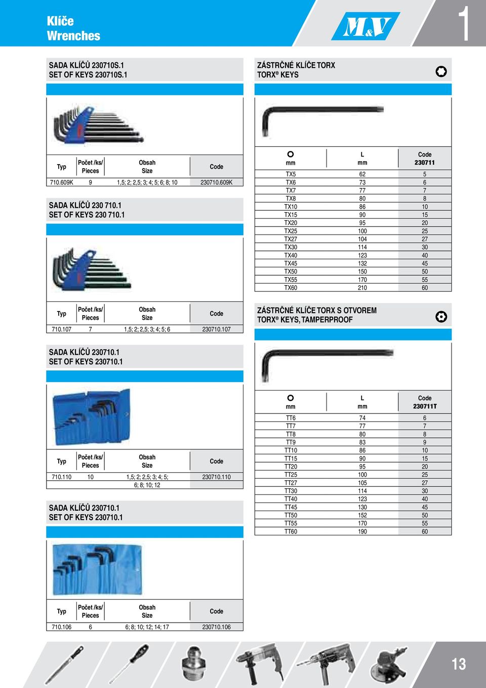 107 7 1,5; 2; 2,5; 3; 4; 5; 6 230710.107 Zástrčné kíče torx s otvorem torx keys, tamperproof sada kíčů 230710.1 set of keys 230710.1 počet /ks/ pieces 710.110 10 1,5; 2; 2,5; 3; 4; 5; 230710.