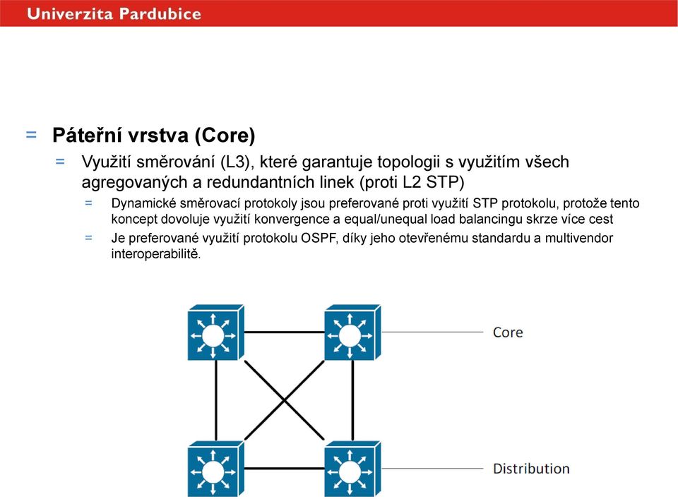využití STP protokolu, protože tento koncept dovoluje využití konvergence a equal/unequal load balancingu skrze