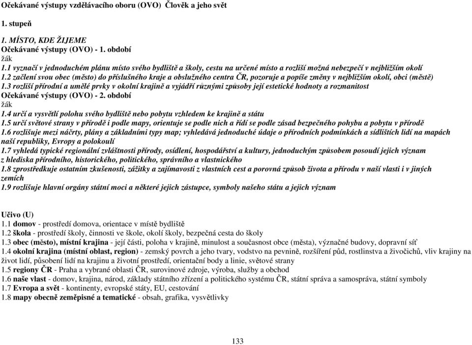 2 začlení svou obec (město) do příslušného kraje a obslužného centra ČR, pozoruje a popíše změny v nejbližším okolí, obci (městě) 1.