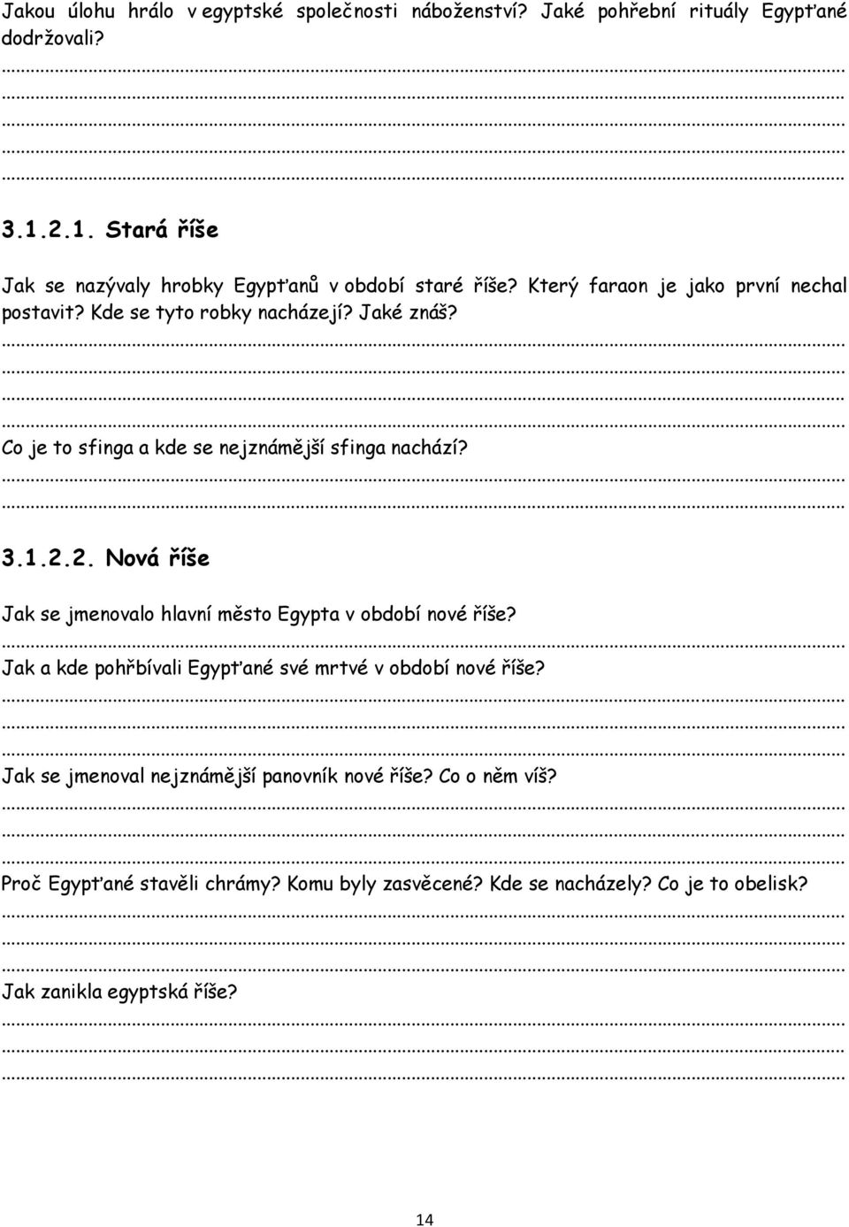 Co je to sfinga a kde se nejznámější sfinga nachází? 3.1.2.2. Nová říše Jak se jmenovalo hlavní město Egypta v období nové říše?