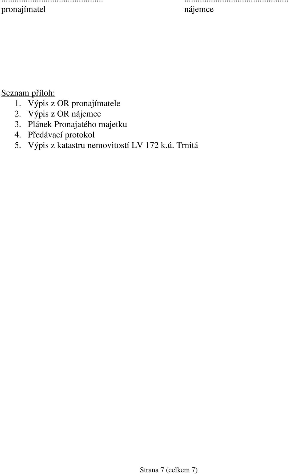 Plánek Pronajatého majetku 4. Předávací protokol 5.