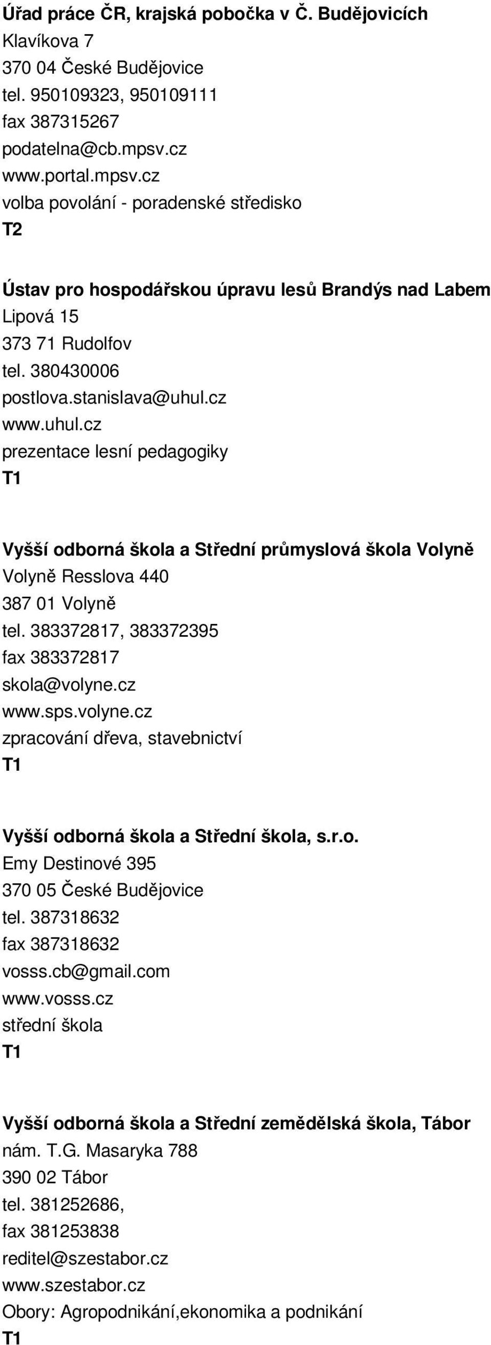 cz www.uhul.cz prezentace lesní pedagogiky Vyšší odborná škola a Střední průmyslová škola Volyně Volyně Resslova 440 387 01 Volyně tel. 383372817, 383372395 fax 383372817 skola@volyne.cz www.sps.