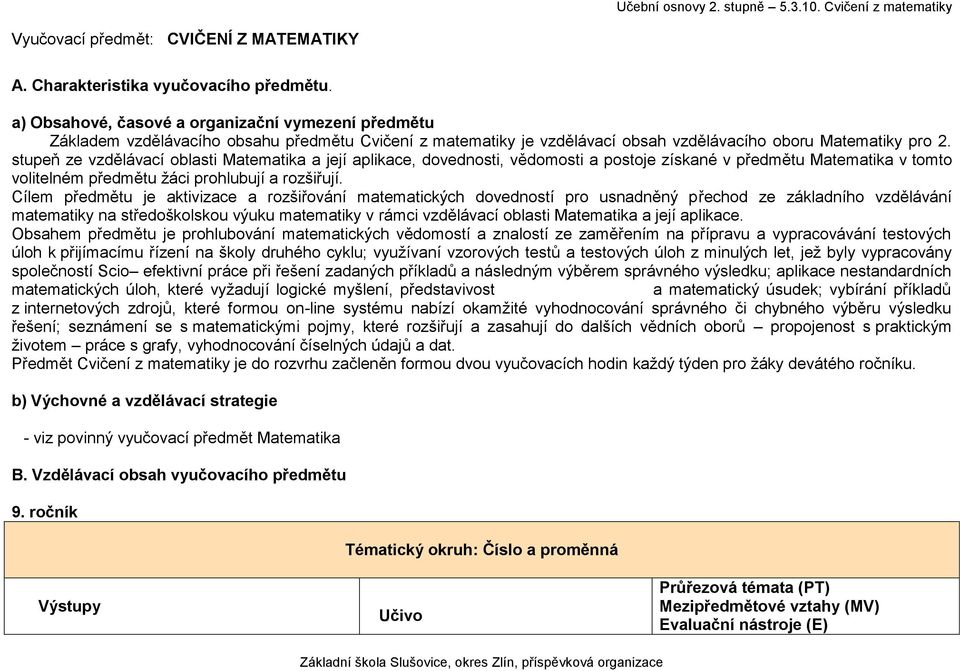 stupeň ze vzdělávací oblasti Matematika a její aplikace, dovednosti, vědomosti a postoje získané v předmětu Matematika v tomto volitelném předmětu žáci prohlubují a rozšiřují.