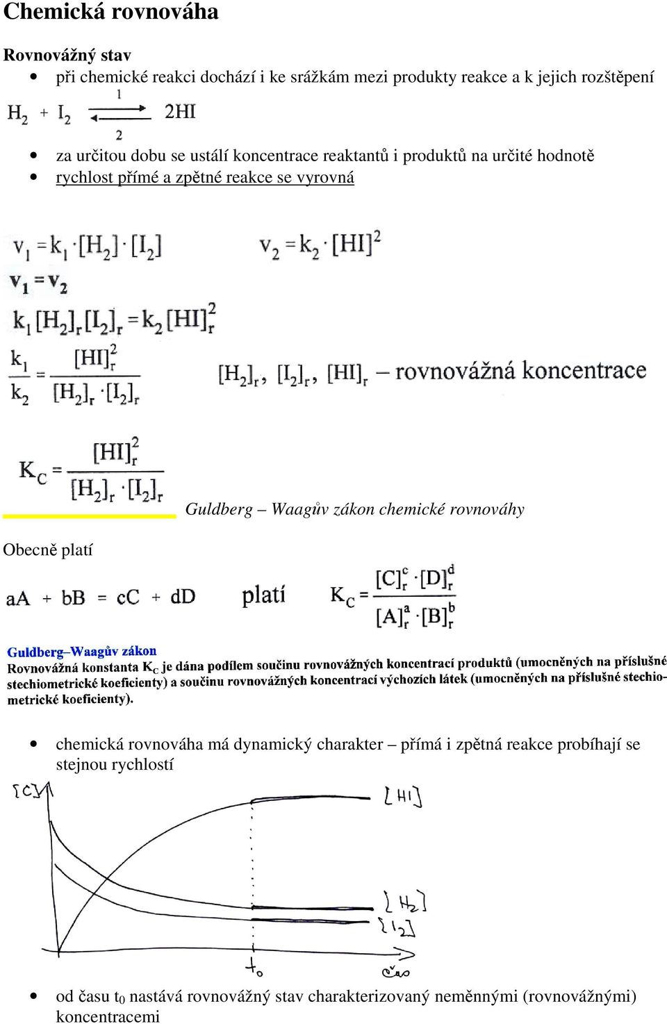 Obecně platí Guldberg Waagův zákon chemické rovnováhy chemická rovnováha má dynamický charakter přímá i zpětná reakce