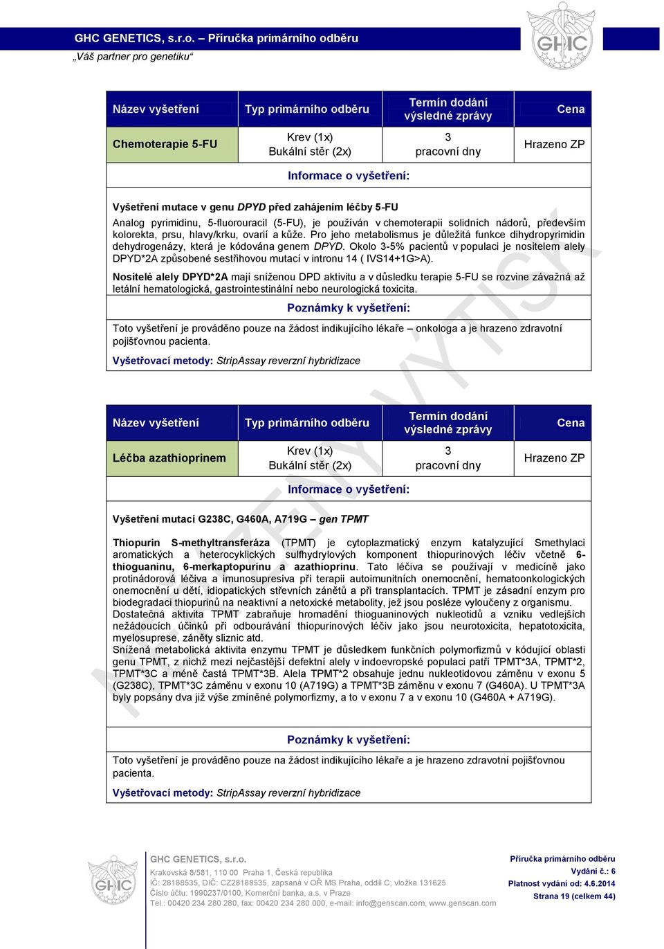 Okolo 3-5% pacientů v populaci je nositelem alely DPYD*2A způsobené sestřihovou mutací v intronu 14 ( IVS14+1G>A).