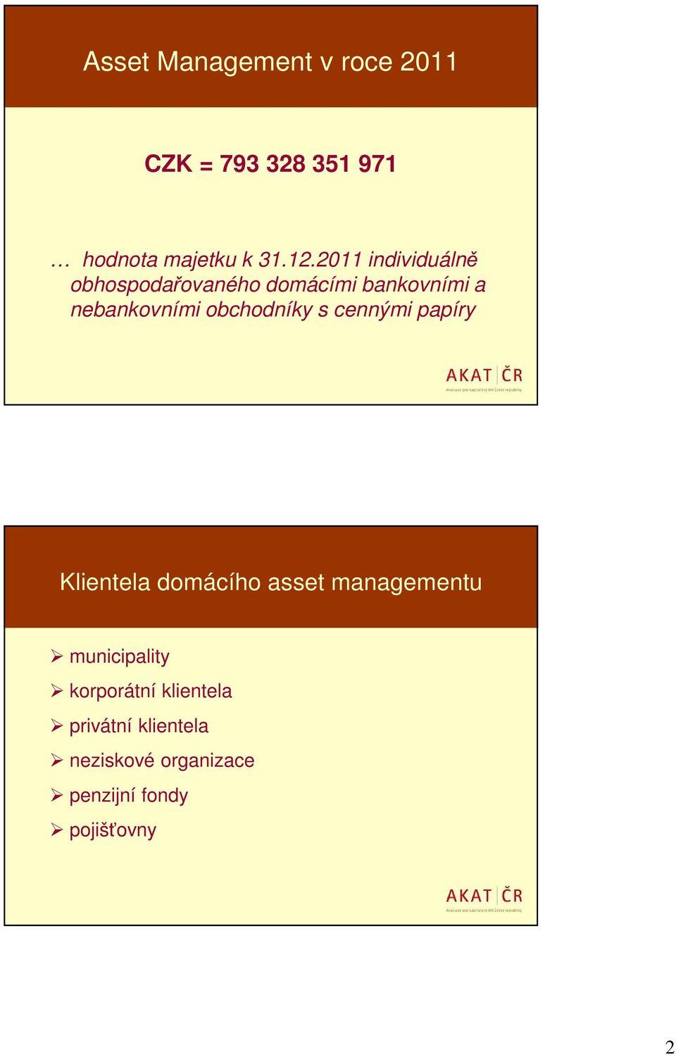 obchodníky s cennými papíry Klientela domácího asset managementu municipality