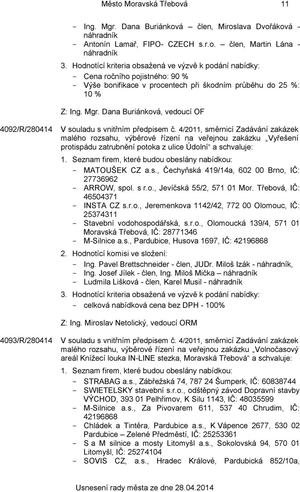 Dana Buriánková, vedoucí OF 4092/R/280414 V souladu s vnitřním předpisem č.