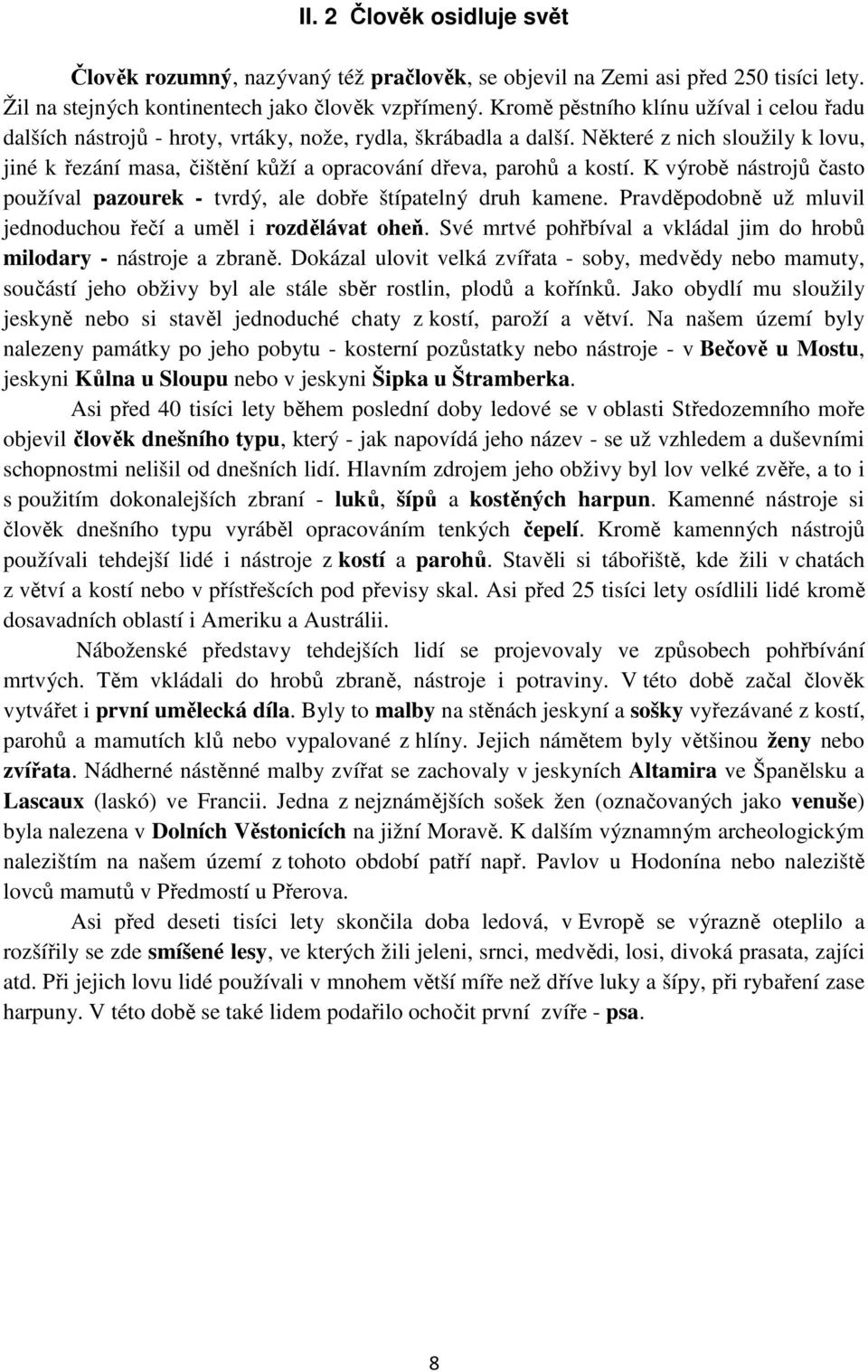 Některé z nich sloužily k lovu, jiné k řezání masa, čištění kůží a opracování dřeva, parohů a kostí. K výrobě nástrojů často používal pazourek - tvrdý, ale dobře štípatelný druh kamene.