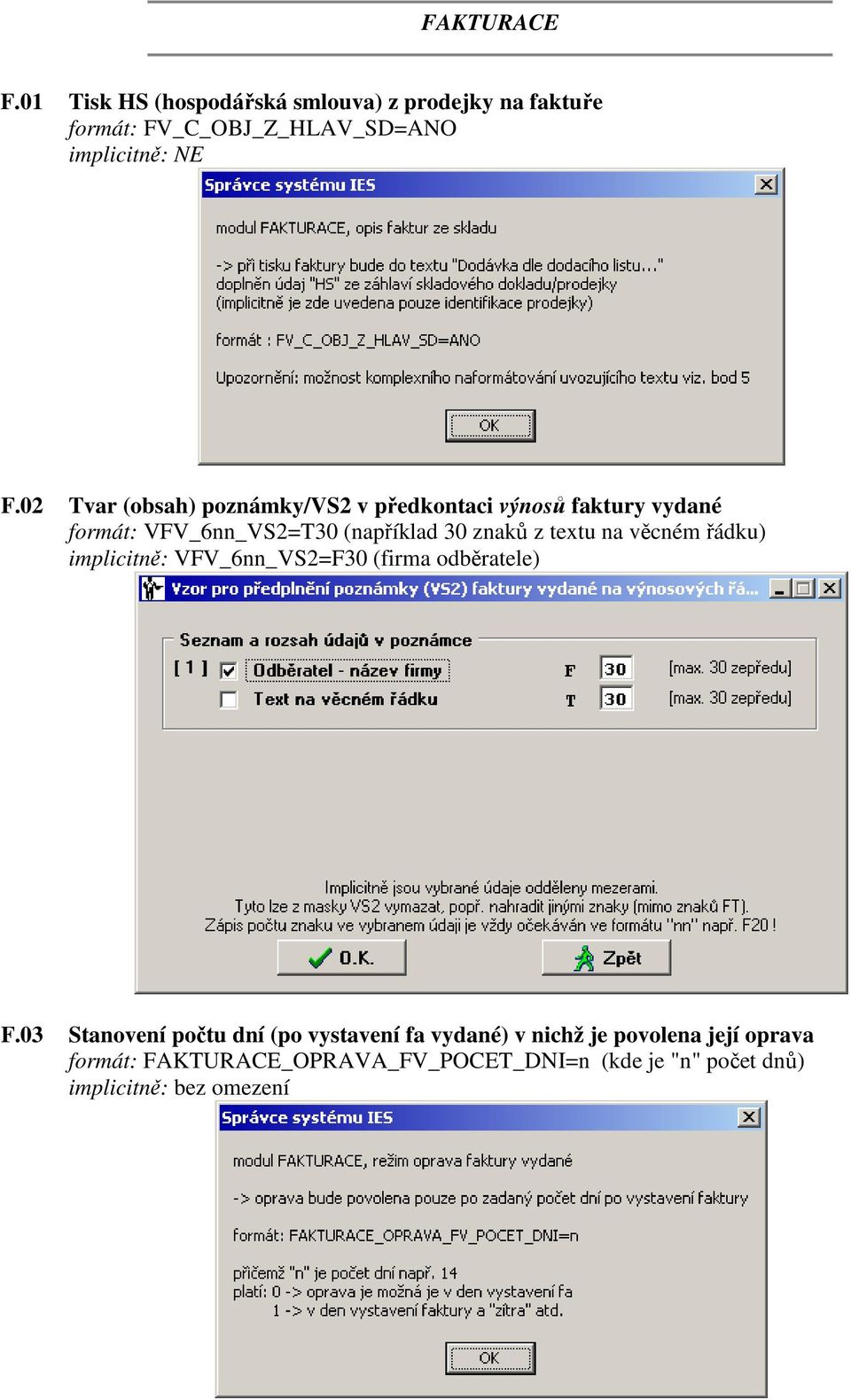 textu na věcném řádku) implicitně: VFV_6nn_VS2=F30 (firma odběratele) F.