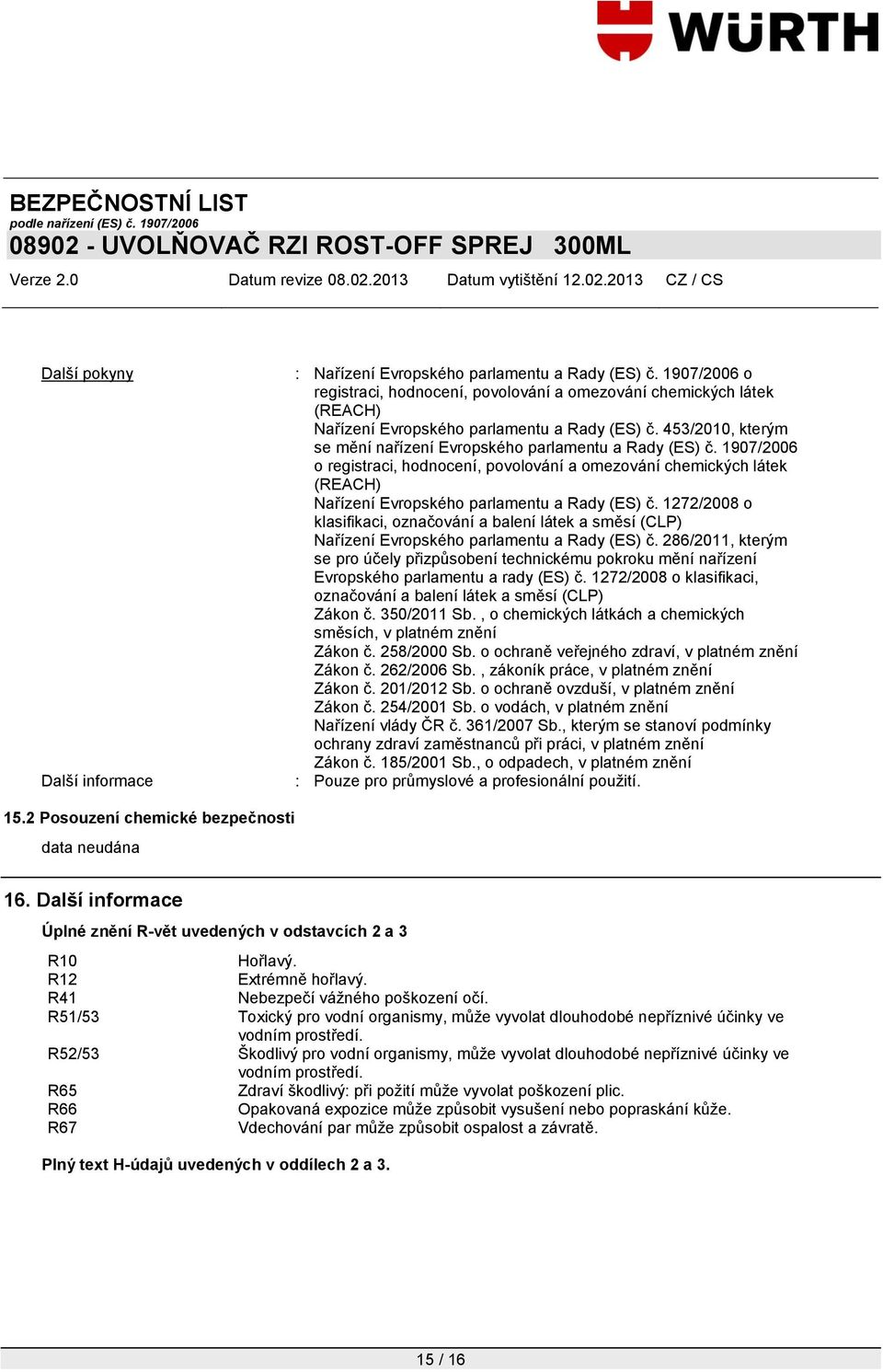 1907/2006 o registraci, hodnocení, povolování a omezování chemických látek (REACH) Nařízení Evropského parlamentu a Rady (ES) č.
