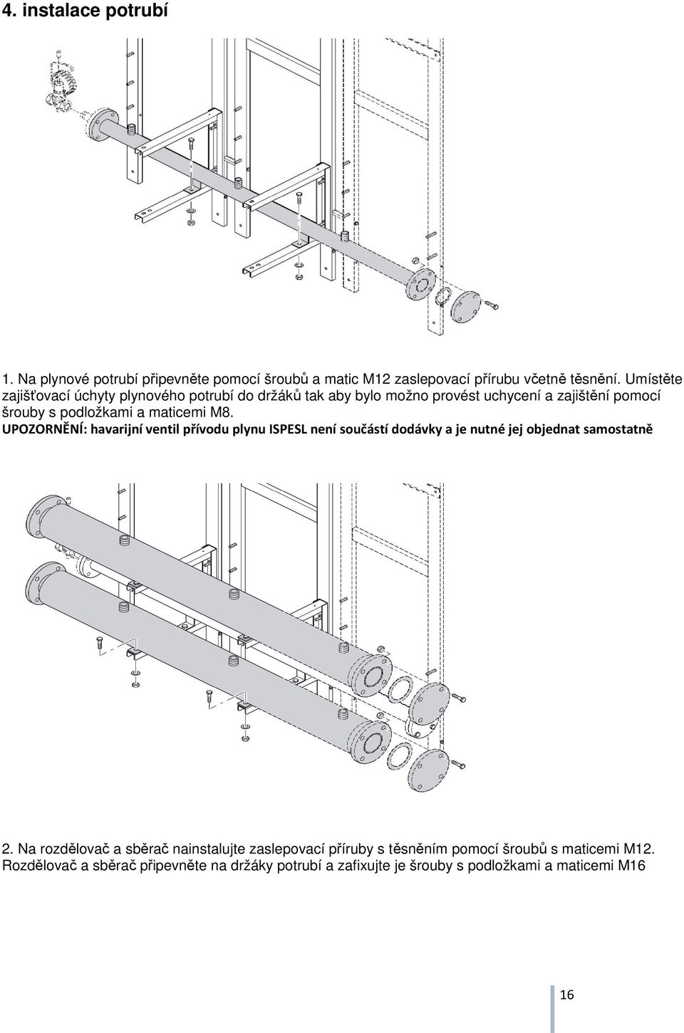 M8. UPOZORNĚNÍ: havarijní ventil přívodu plynu ISPESL není součástí dodávky a je nutné jej objednat samostatně 2.