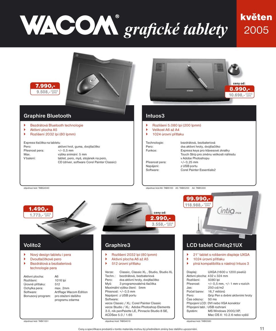 výška snímání: 5 mm V balení: tablet, pero, myš, stojánek na pero, CD (driver, software Corel Painter Classic) Technologie: Pero: Funkce: Přesnost pera: Napájení: bezdrátová, bezbateriová dva aktivní