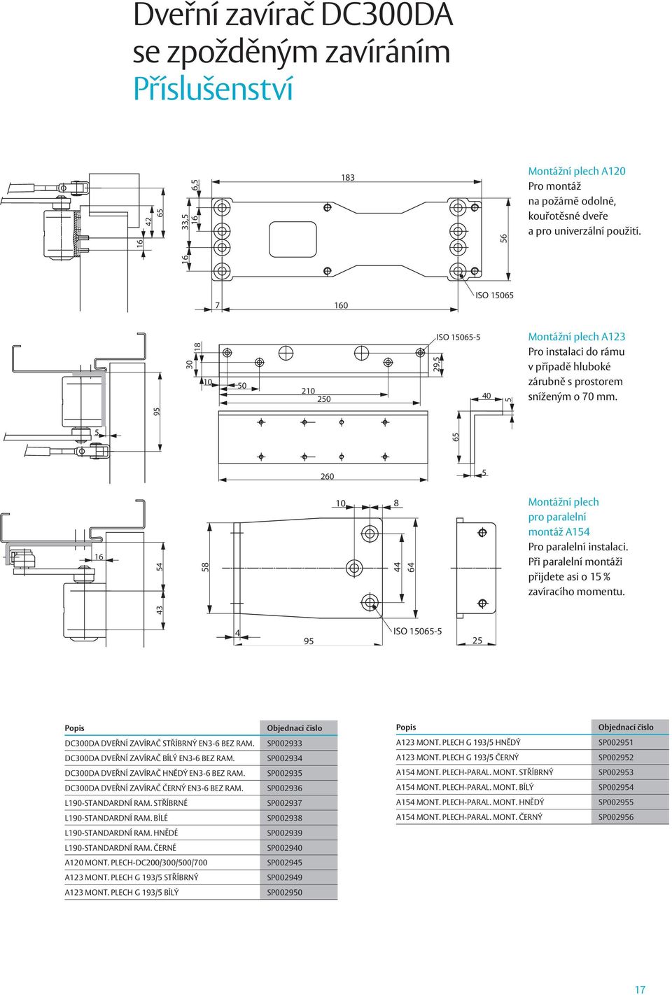 95 5 65 260 5 54 58 10 8 44 64 Montážní plech pro paralelní montáž A154 Pro paralelní instalaci. Při paralelní montáži přijdete asi o 15 % zavíracího momentu.