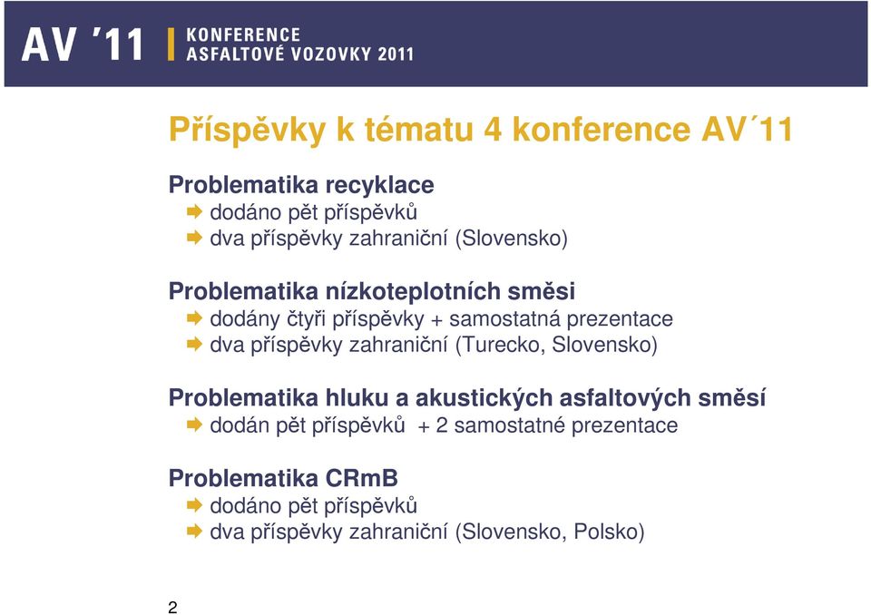 zahraniční (Turecko, Slovensko) Problematika hluku a akustických asfaltových směsí dodán pět příspěvků + 2