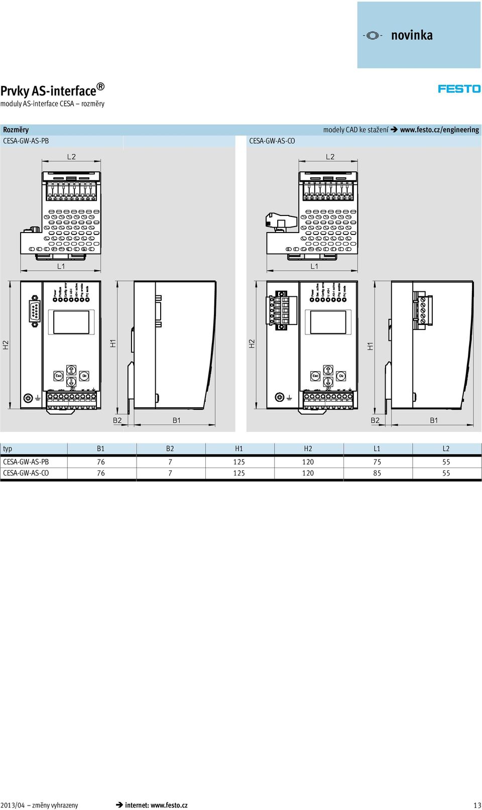 cz/engineering typ B1 B2 H1 H2 L1 L2 CESA-GW-AS-PB 76 7 125 120 75 55