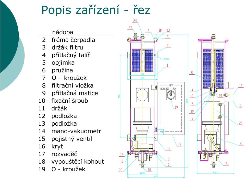 matice 10 fixační šroub 11 držák 12 podložka 13 podložka 14