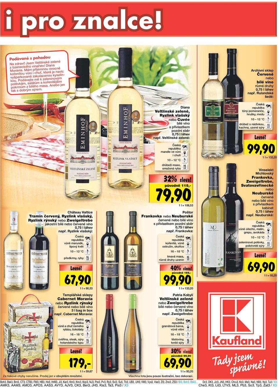 Rulandské šedé: Château Valtice Tramín červený, Ryzlink vlašský, Ryzlink rýnský nebo Zweigeltrebe jakostní bílé nebo červené víno 0,75 l láhev např.