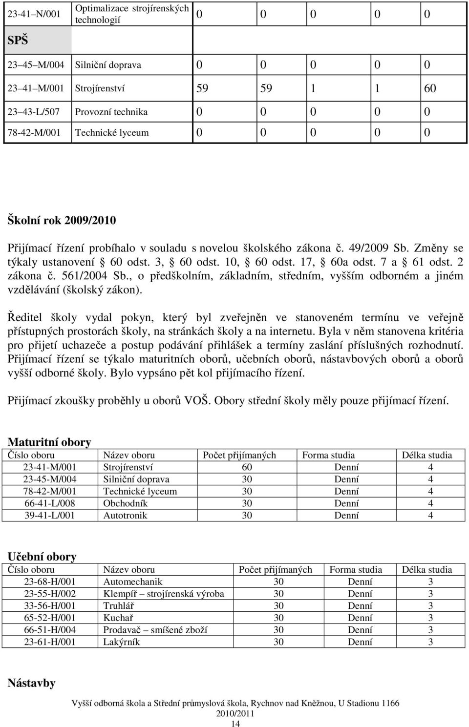 17, 60a odst. 7 a 61 odst. 2 zákona č. 561/2004 Sb., o předškolním, základním, středním, vyšším odborném a jiném vzdělávání (školský zákon).
