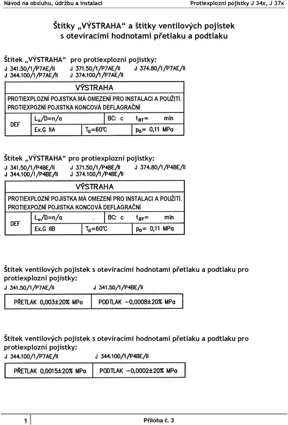 PROTIEXPOZNÍ POJISTKA KONCOVÁ DEFLAGRAČNÍ Štítek VÝSTRAHA pro protiexplozní pojistky: PROTIEXPLOZNÍ  PROTIEXPOZNÍ POJISTKA KONCOVÁ DEFLAGRAČNÍ