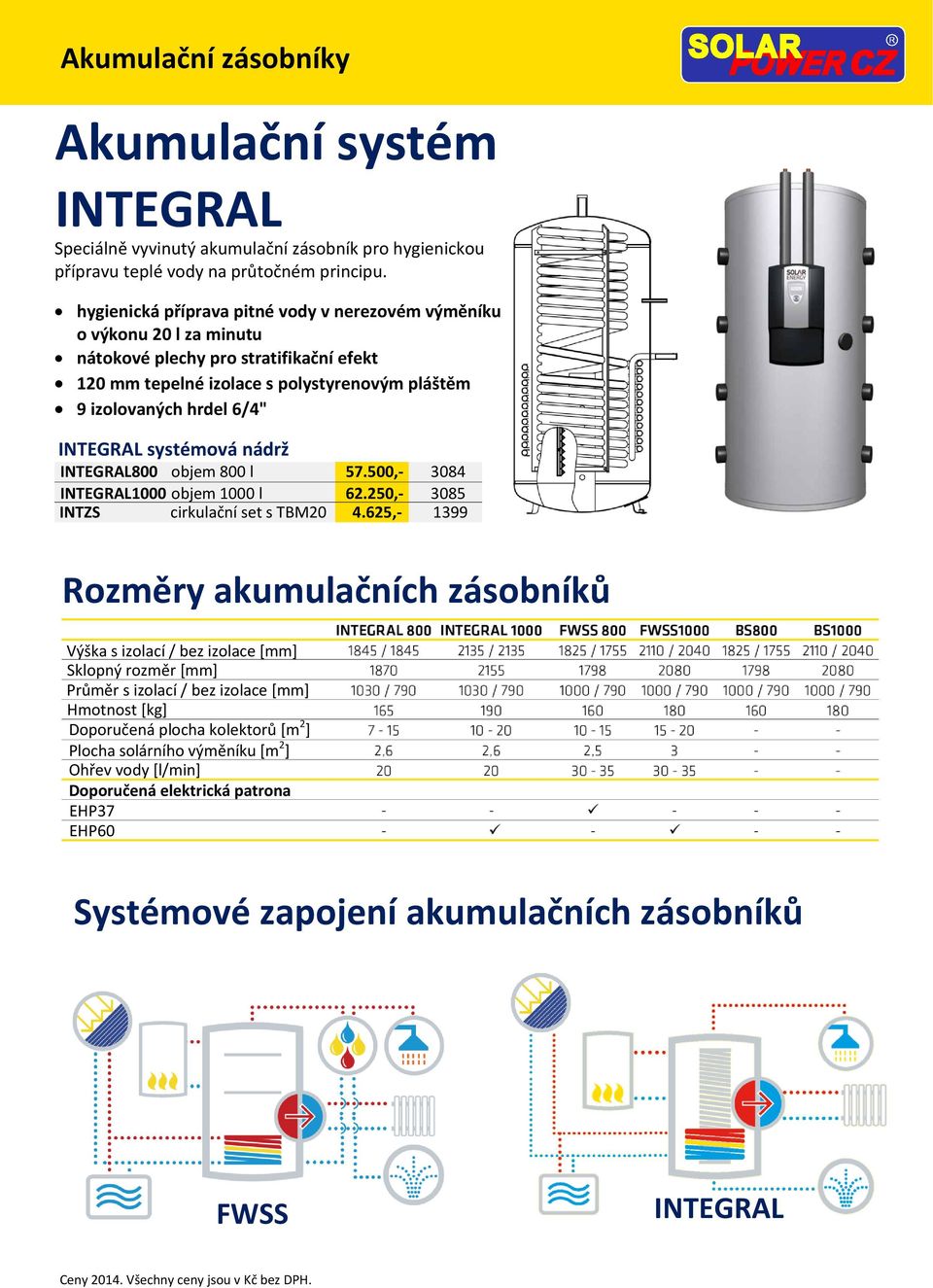 systémová nádrž INTEGRAL800 objem 800 l 57.500,- 3084 INTEGRAL1000 objem 1000 l 62.250,- 3085 INTZS cirkulační set s TBM20 4.