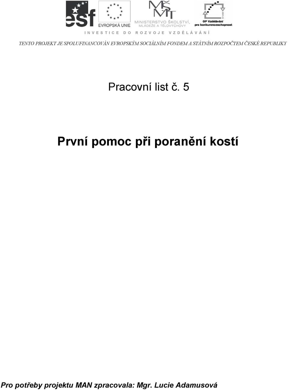 ROZPOČTEM ČESKÉ REPUBLIKY Pracovní list č.