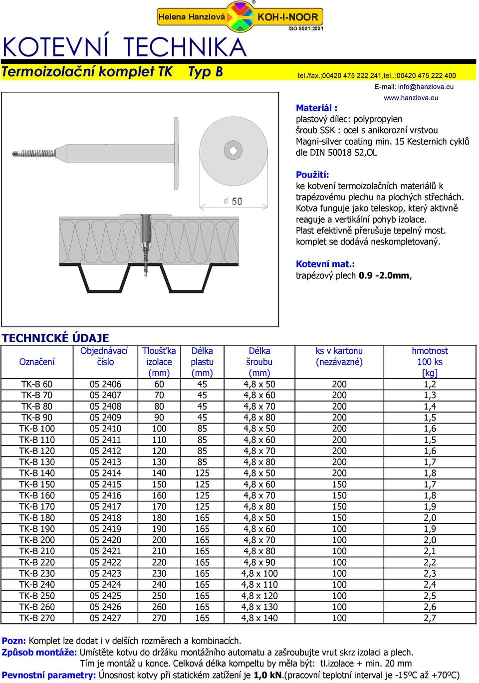 0mm, TK-B 60 05 2406 60 45 4,8 x 50 200 1,2 TK-B 70 05 2407 70 45 4,8 x 60 200 1,3 TK-B 80 05 2408 80 45 4,8 x 70 200 1,4 TK-B 90 05 2409 90 45 4,8 x 80 200 1,5 TK-B 100 05 2410 100 85 4,8 x 50 200