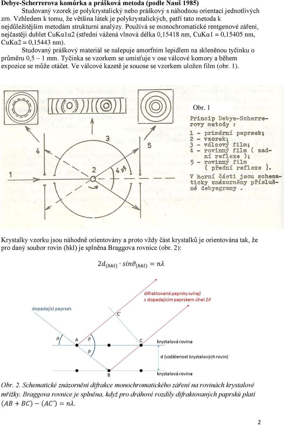 Používá se monochromatické rentgenové záření nejčastěji dublet CuKα1α2 (střední vážená vlnová délka 015418 nm CuKα1 = 015405 nm CuKα2 = 015443 nm).