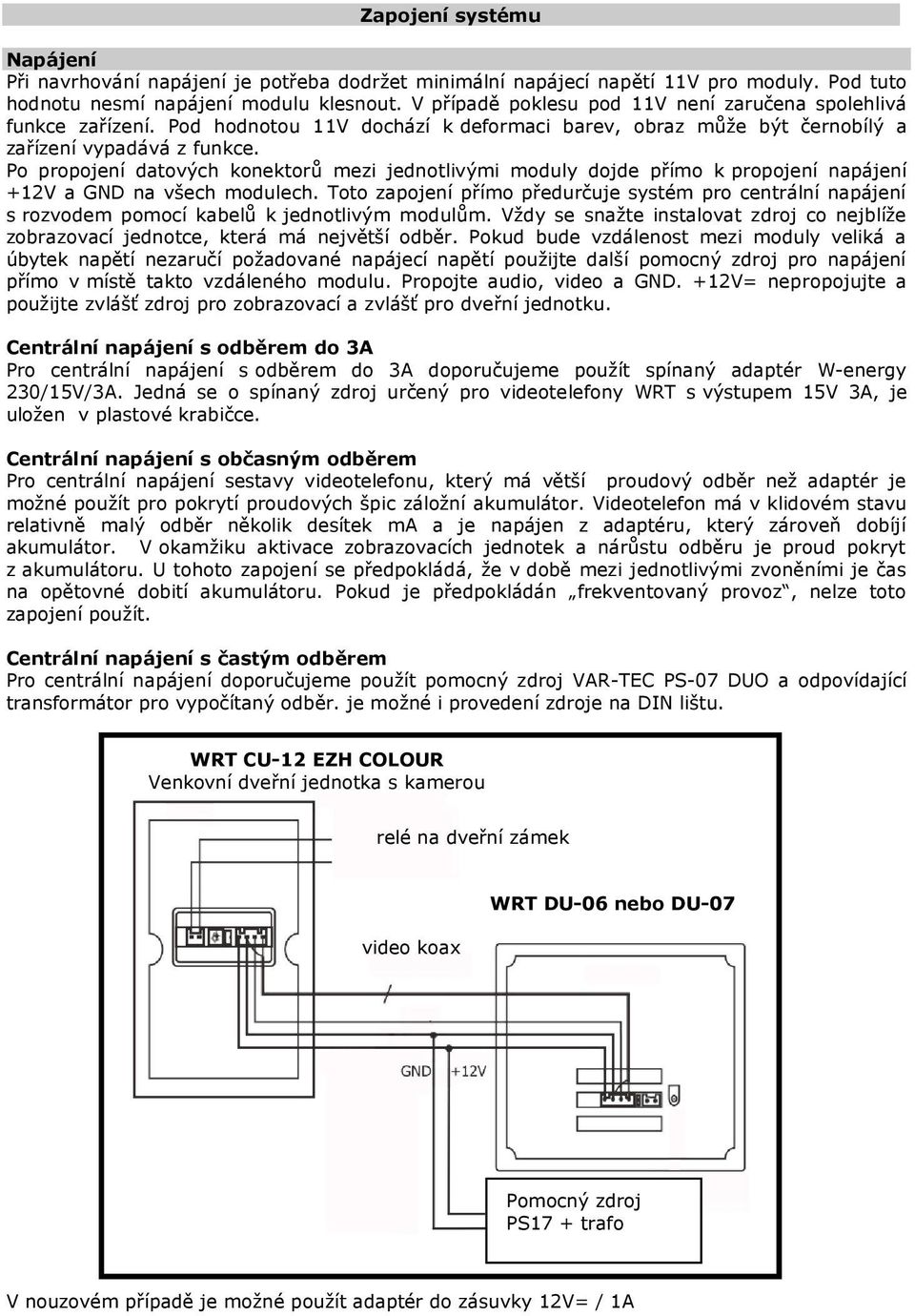 Po propojení datových konektorů mezi jednotlivými moduly dojde přímo k propojení napájení +2V a GND na všech modulech.