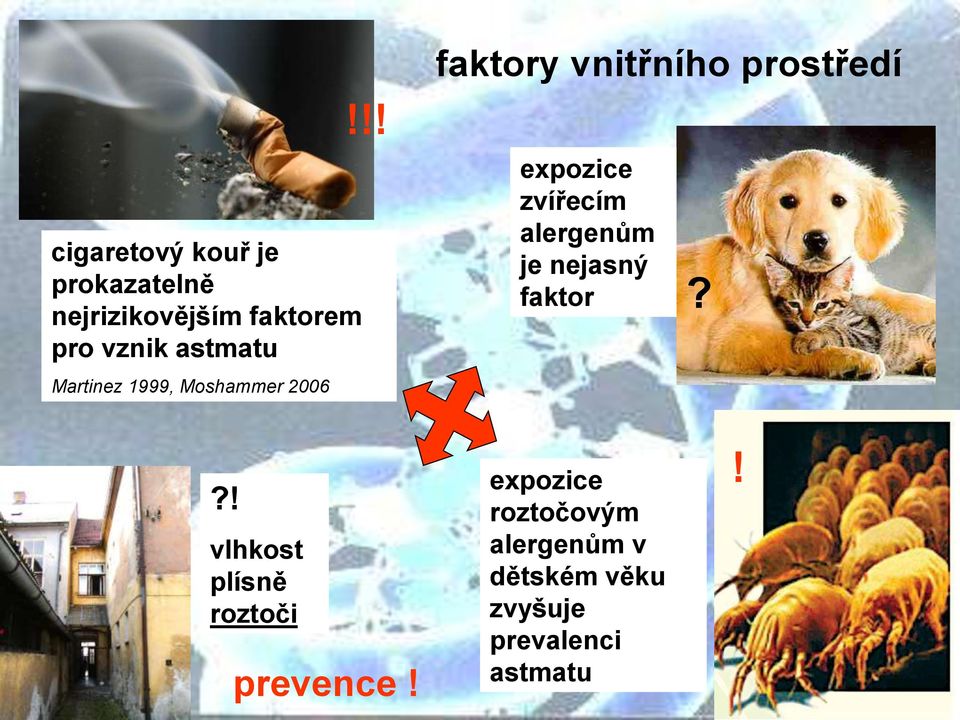 !! faktory vnitřního prostředí expozice zvířecím alergenům je nejasný