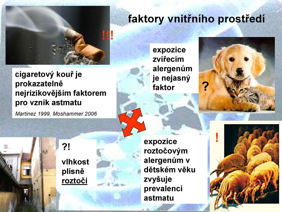 !! faktory vnitřního prostředí expozice zvířecím alergenům je nejasný