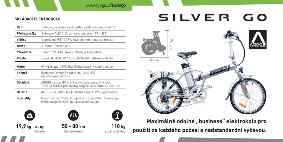 8FUN H type, 36V/250W (500W max.), v zadním náboji. Rychlostní snímač double-hall 2x12 IPR na středovém složení. AGOGS display IP54. 3-9 úrovní asistence, PIN lock.